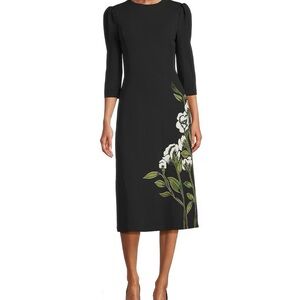 Investments Black and Green Floral Midi Dress